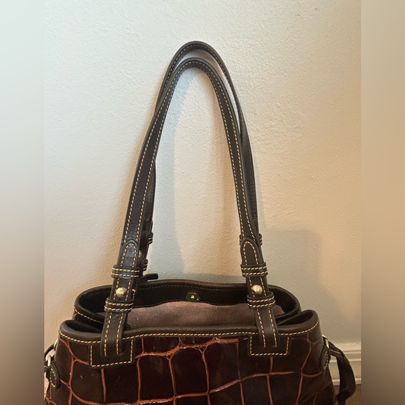 Dooney & Bourke Croc Embossed Leather Tassel Tote Handbag Cognac Brown - Picture 7 of 13